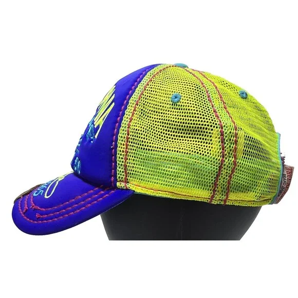 True Religion Vintage Baseball Trucker Cap, Blue/Green - Excellent Condition Vintage True Religion Malibu Trucker Hat Purple Neon Green  main image 4